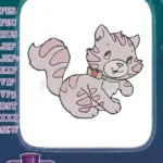 Cute Pink Striped Kitten with Collar Embroidery Designs - Instant Download