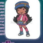 Happy Cartoon Girl with Blue Hat Pink Jacket Embroidery Designs - Instant Download