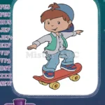 Happy Cartoon Boy Skateboarding Embroidery Designs for Kids and Teens - Instant Download