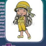 Adorable blonde girl yellow sun hat summer embroidery designs - Instant Download