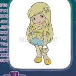 Adorable blonde lemon girl cartoon embroidery designs with yellow outfit - Instant Download