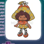 Sweet Retro Girl Doll with Flower Hat Embroidery Designs - Instant Download