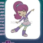 Happy Plum Pudding girl with purple hair and striped leggings embroidery designs - Instant Download