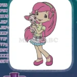 Charming pink-haired girl holding adorable chihuahua dog embroidery designs - Instant Download