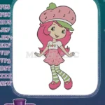 Cute Strawberry Shortcake girl with pink hair embroidery designs - Instant Download