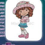 Cute Strawberry Shortcake cartoon character with strawberry hat embroidery designs - Instant Download