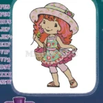 Happy Strawberry Shortcake inspired girl flower basket embroidery designs - Instant Download
