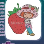 Strawberry Shortcake Leaning on Giant Strawberry Embroidery Designs - Instant Download