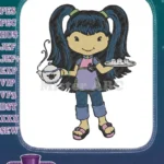 Happy cartoon girl with teapot and tea cups embroidery designs - Instant Download