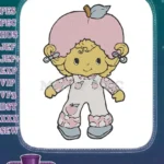 Adorable apple baby doll with pigtails and polka dot embroidery designs - Instant Download