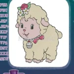 Cute Lamb with Cupcake Charm and Floral Embroidery Designs - Instant Download
