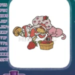 Strawberry Shortcake girl with cat and strawberries embroidery designs - Instant Download