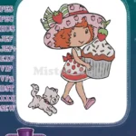 Charming Strawberry Shortcake girl, cat, and cupcake machine embroidery designs - Instant Download