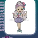 Charming cartoon girl with makeup, roses, and beauty embroidery designs - Instant Download