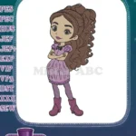 Sassy Cartoon Girl Purple Dress Boots Embroidery Designs - Instant Download