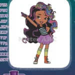 Vibrant cartoon girl with colorful hair sunglasses and stylish outfit embroidery designs - Instant Download