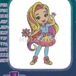 Smiling cartoon girl vibrant colorful hair magic wand embroidery designs - Instant Download