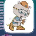Happy Alpha Pig Super Why cartoon builder with tools embroidery designs - Instant Download