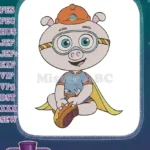Adorable Cartoon Pig Superhero with Goggles Embroidery Designs - Instant Download