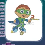 Super Why character flying superhero boy embroidery designs with staff - Instant Download