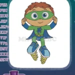 Energetic Cartoon Superhero Boy with Lightning Shoes Embroidery Designs - Instant Download