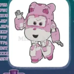 Cute pink Super Wings Dizzy robot waving machine embroidery designs - Instant Download
