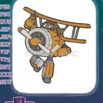 Cute cartoon airplane character with goggles embroidery designs for kids - Instant Download