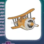 Cute cartoon dog pilot flying orange biplane embroidery designs - Instant Download