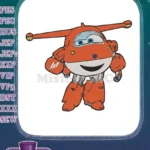 Friendly orange Jett Super Wings cartoon airplane embroidery designs - Instant Download