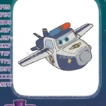 Cartoon Police Airplane Character Embroidery Designs for Kids - Instant Download