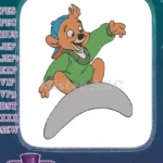 Happy cartoon bear cub in blue cap and green shirt embroidery designs - Instant Download