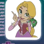 Princess Rapunzel and Pascal chameleon long blonde hair embroidery designs - Instant Download