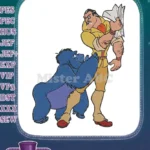 Blue gorilla pulling angry man's pants jungle adventure embroidery designs - Instant Download