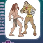Jungle man and explorer discussing an ape drawing embroidery designs - Instant Download
