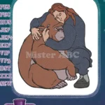 Heartwarming human and gorilla comforting hug embroidery designs - Instant Download