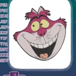 Whimsical Cheshire Cat Pink Grinning Face Embroidery Designs - Instant Download