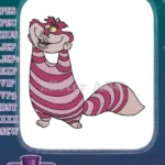 Alice in Wonderland Cheshire Cat Smiling Pink Striped Embroidery Designs - Instant Download