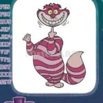 Grinning Cheshire Cat Floating Head Pink Striped Embroidery Designs - Instant Download