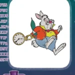 White Rabbit running late with pocket watch Alice Wonderland embroidery designs - Instant Download