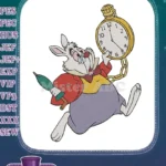 Alice in Wonderland White Rabbit running with pocket watch embroidery designs - Instant Download