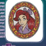 Smiling red-haired girl with purple bow ornate oval embroidery designs - Instant Download