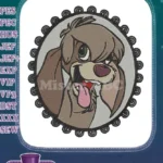 Cheerful Brown Cartoon Dog Head Embroidery Designs with Cogwheel Border - Instant Download