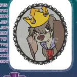 Charming crowned brown dog with medal framed embroidery designs - Instant Download