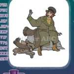 Cartoon adventurer girl and loyal dog embroidery designs, playful artwork - Instant Download