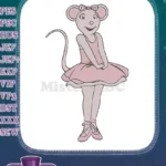 Adorable pink mouse ballerina with bow and flower embroidery designs - Instant Download