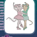 Charming ballet mice dancing duet pink green embroidery designs - Instant Download