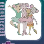 Three graceful ballerina mice with trophy celebration embroidery designs - Instant Download