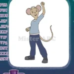 Happy cartoon mouse character raising arm embroidery designs - Instant Download