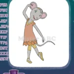 Happy dancing cartoon mouse ballerina character embroidery designs with stars - Instant Download