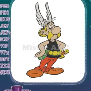 A detailed machine embroidery design of Asterix, the famous Gaulish warrior, featuring his winged helmet.